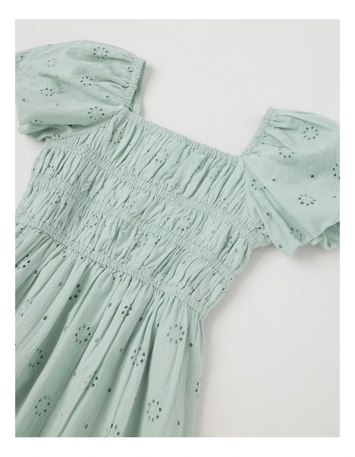 Puff Broderie Sleeve Dress in Sage image 2
