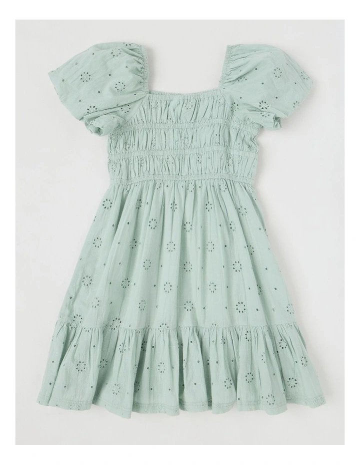 Puff Broderie Sleeve Dress in Sage image 3