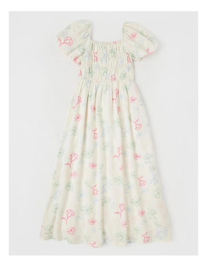 Puff Sleeve Shirred Waist Maxi Dress in Ecru image 1