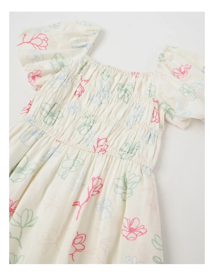 Puff Sleeve Shirred Waist Maxi Dress in Ecru image 2