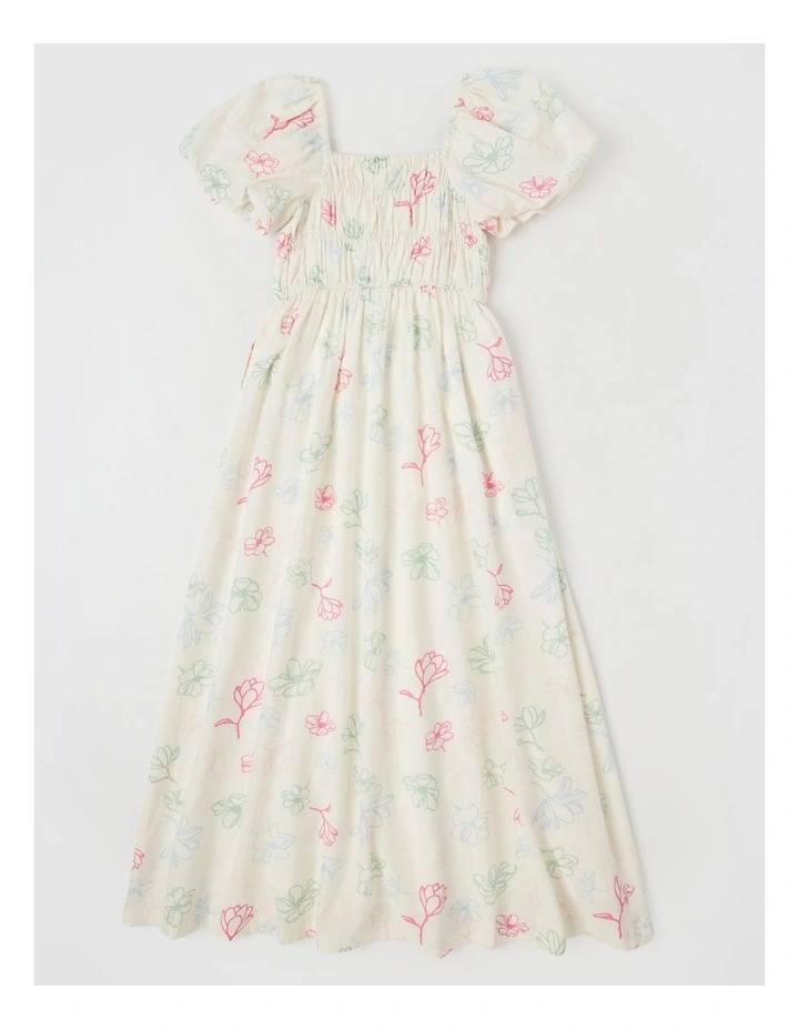 Puff Sleeve Shirred Waist Maxi Dress in Ecru image 3