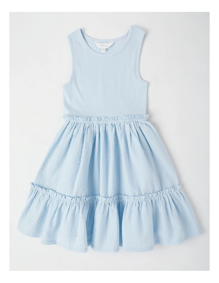 Rib Tank Seersucker Dress in Light Blue image 1
