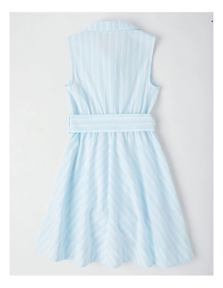 Pin Stripe Shirt Dress with Waist Tie in Light Blue image 3