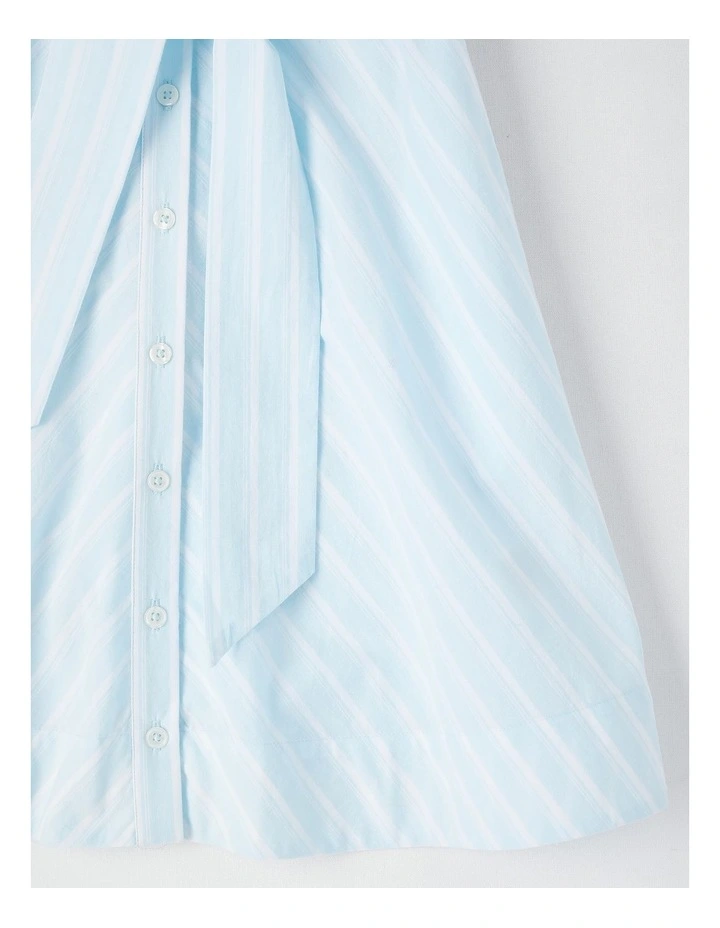 Pin Stripe Shirt Dress with Waist Tie in Light Blue image 4