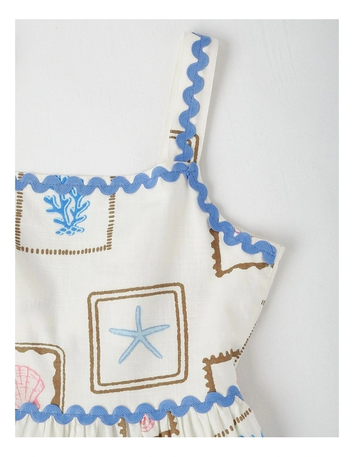 Tiered Midi Dress with Ric Rac Detail in Shell White image 2