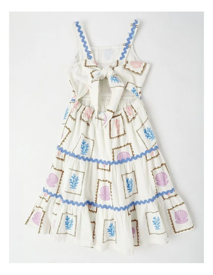 Tiered Midi Dress with Ric Rac Detail in Shell White image 3