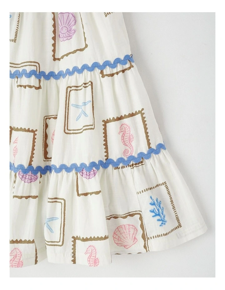 Tiered Midi Dress with Ric Rac Detail in Shell White image 4