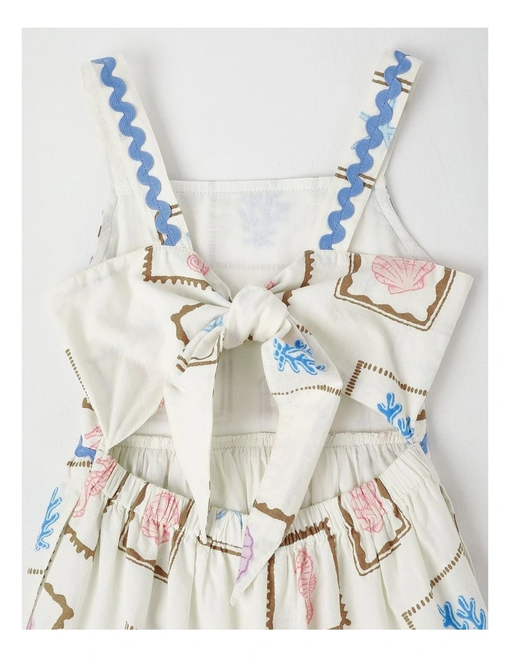 Tiered Midi Dress with Ric Rac Detail in Shell White image 5