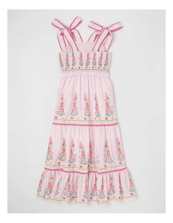 Maxi Shirred Waist Dress with Tiers in Light Pink image 3