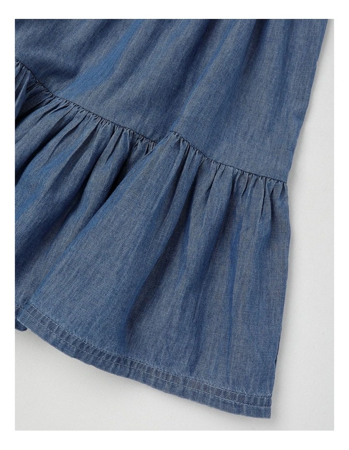 Short Sleeve Chambray Puff Sleeve Dress in Mid Wash image 4
