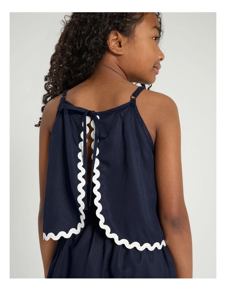 Lyocell Playsuit with Ric Rac in Navy image 3