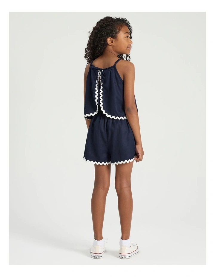 Lyocell Playsuit with Ric Rac in Navy image 4