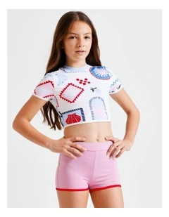 Short Sleeve Rashvest & Boy Leg Brief with Tile Print in White