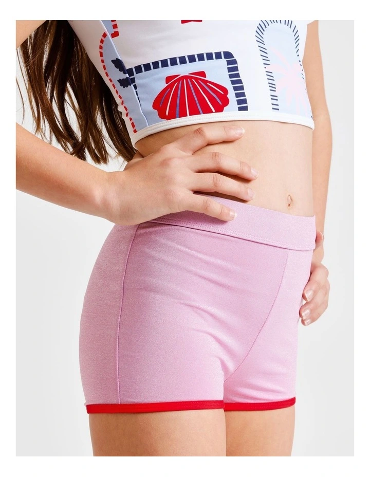 Short Sleeve Rashvest & Boy Leg Brief with Tile Print in White image 3