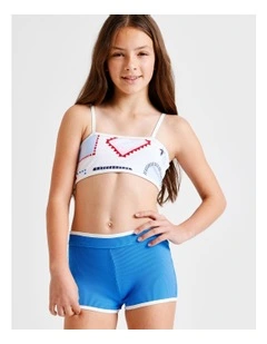 Sleeveless Bandeau Boy Leg Bikini in Tile and Blue
