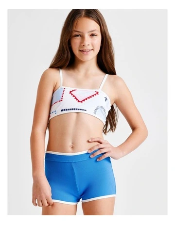 Sleeveless Bandeau Boy Leg Bikini in Tile and Blue