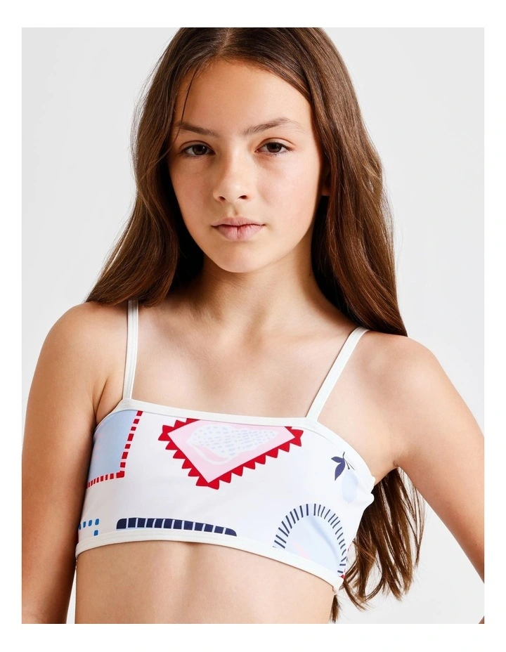 Sleeveless Bandeau Boy Leg Bikini in Tile and Blue image 2