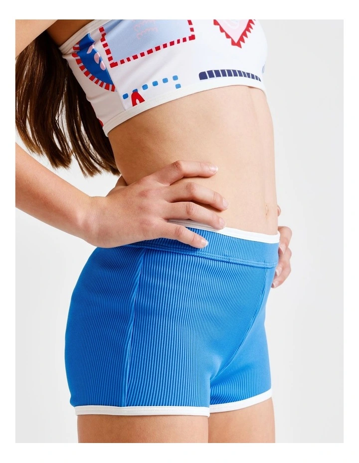 Sleeveless Bandeau Boy Leg Bikini in Tile and Blue image 3