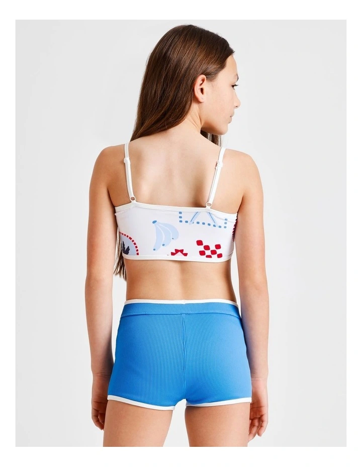 Sleeveless Bandeau Boy Leg Bikini in Tile and Blue image 4