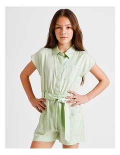 Short Sleeve Lyocell Boiler Playsuit in Sage
