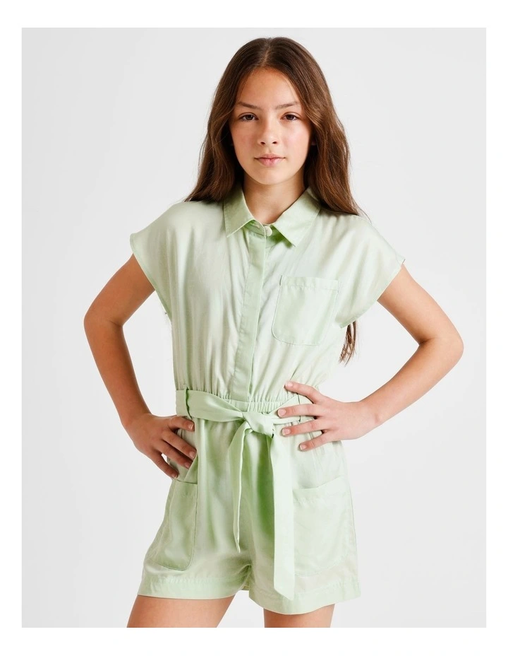 Short Sleeve Lyocell Boiler Playsuit in Sage image 1