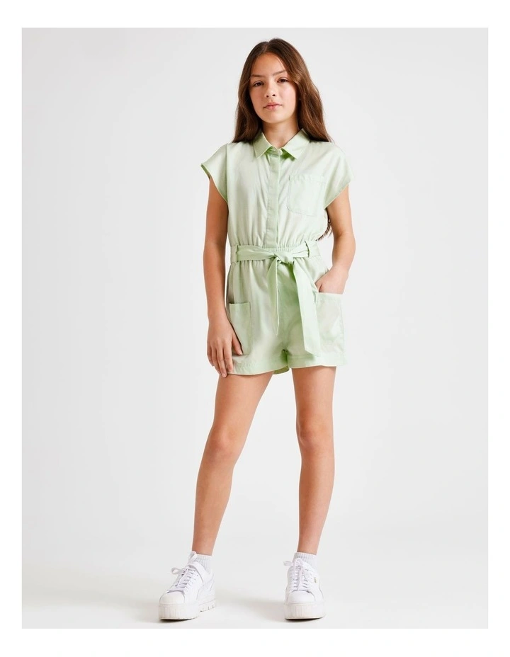 Short Sleeve Lyocell Boiler Playsuit in Sage image 3