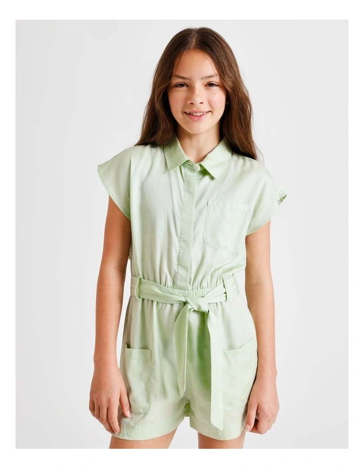 Short Sleeve Lyocell Boiler Playsuit in Sage image 5