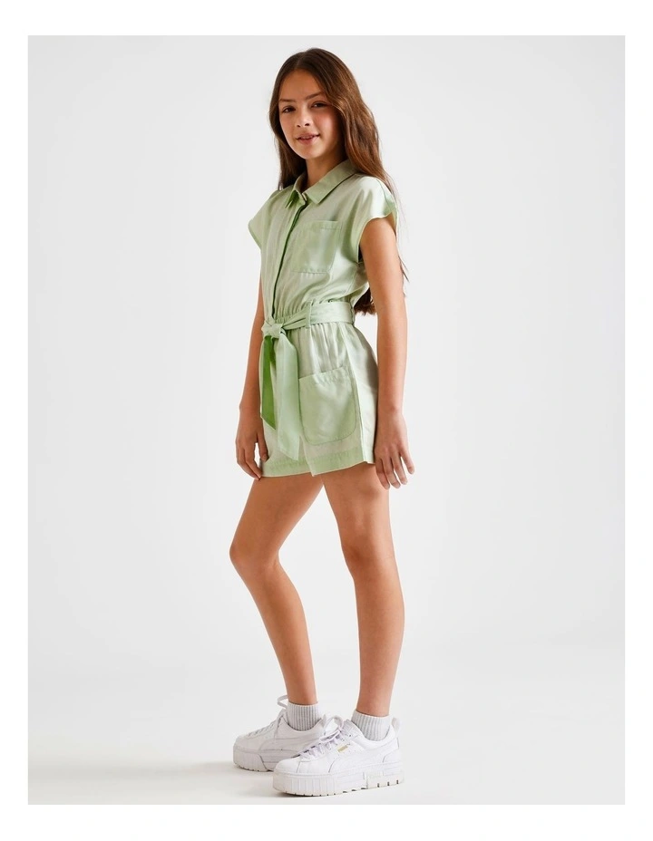 Short Sleeve Lyocell Boiler Playsuit in Sage image 7