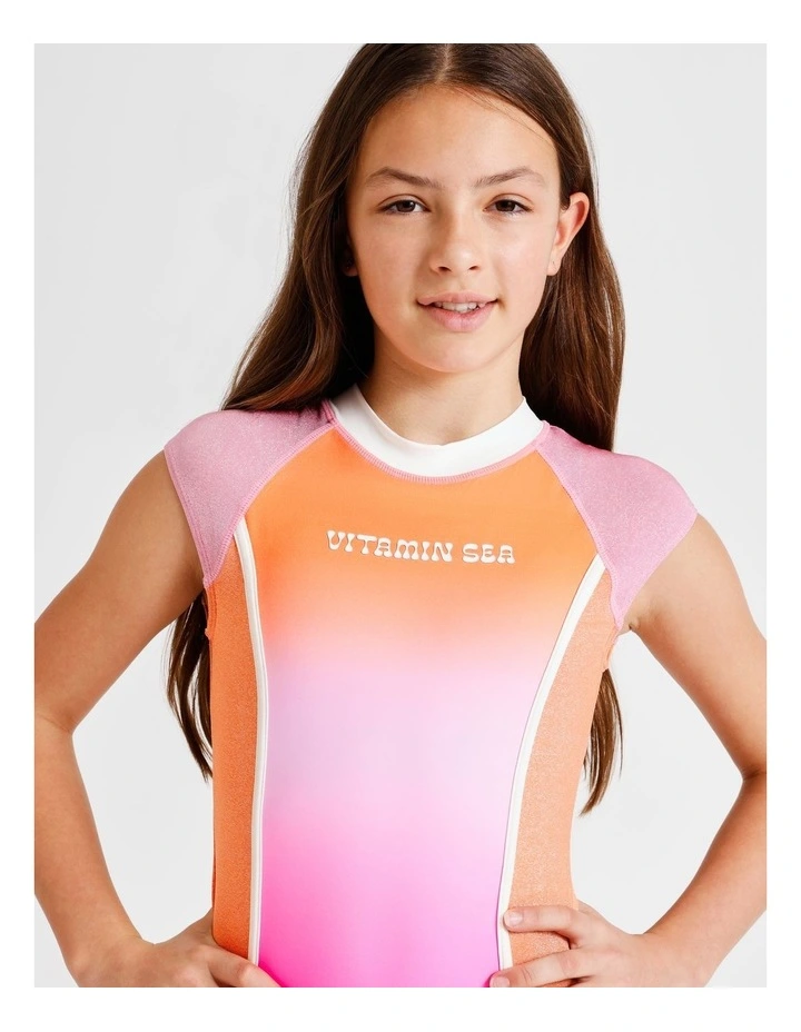 Sleeveless Extended Shoulder Tank One Piece with Body Splicing in Pink image 2