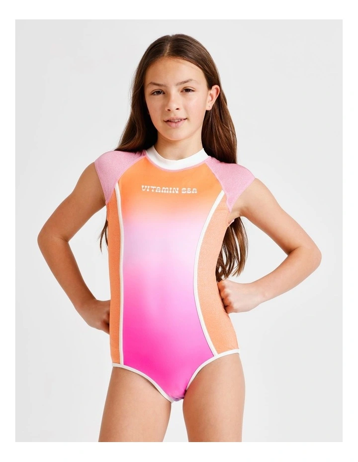 Sleeveless Extended Shoulder Tank One Piece with Body Splicing in Pink image 3