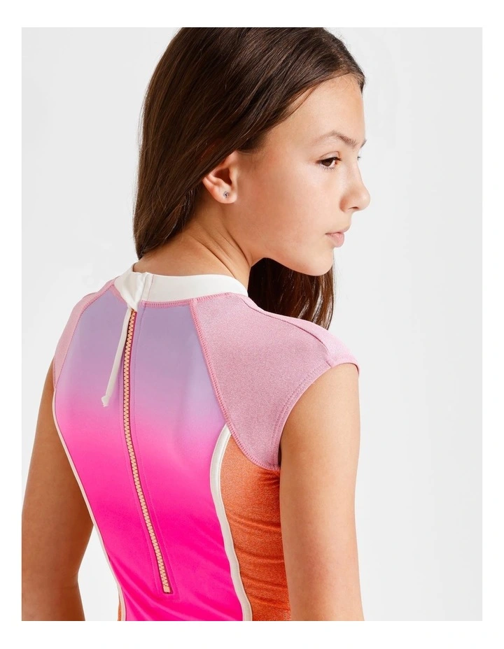 Sleeveless Extended Shoulder Tank One Piece with Body Splicing in Pink image 4