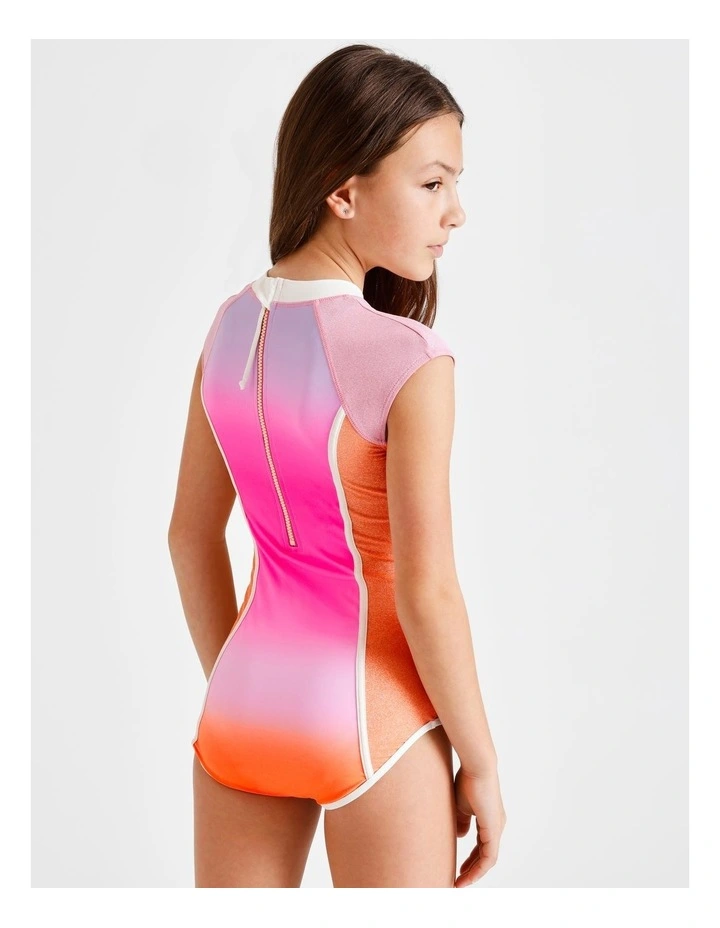 Sleeveless Extended Shoulder Tank One Piece with Body Splicing in Pink image 5