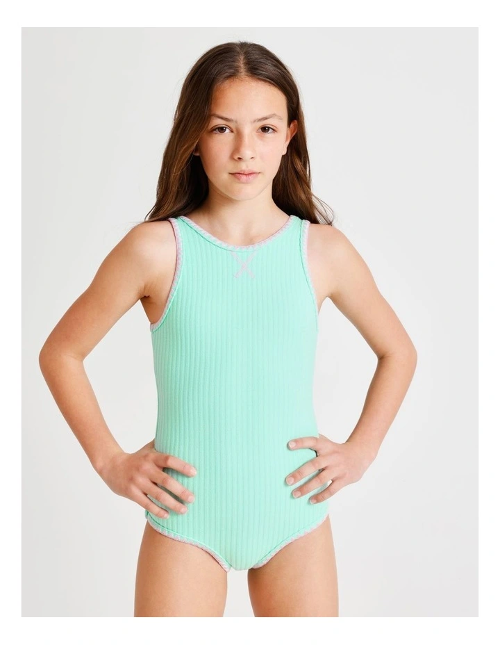 Sleeveless Scoop Back Tank One Piece in Wide Rib Terry in Mint image 1
