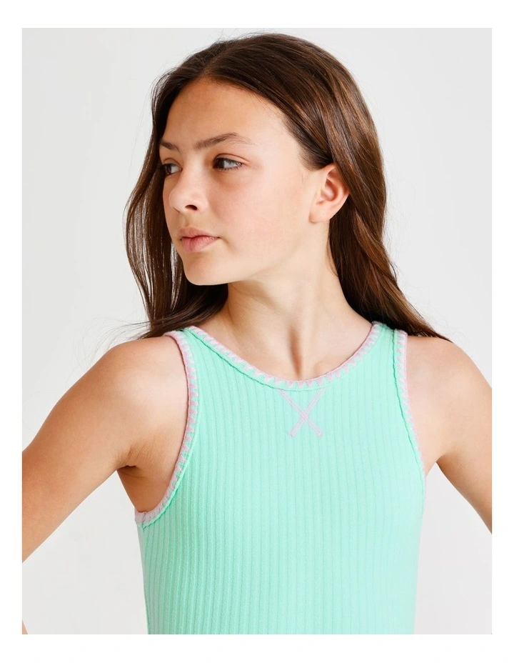 Sleeveless Scoop Back Tank One Piece in Wide Rib Terry in Mint image 2