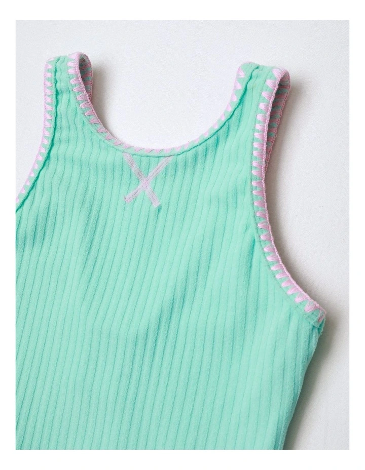 Sleeveless Scoop Back Tank One Piece in Wide Rib Terry in Mint image 2