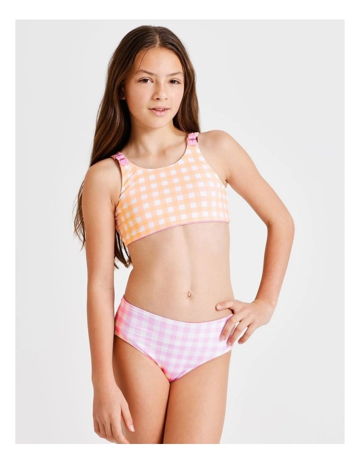 Sleeveless Reversible Bikini in Textured Floral, Gingham and Pink image 2