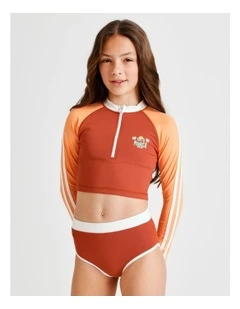 Long Sleeve 1/4 Zip Rashvest and Brief in Orange and Sage