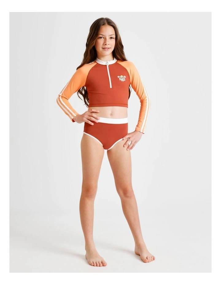 Long Sleeve 1/4 Zip Rashvest and Brief in Orange and Sage image 3
