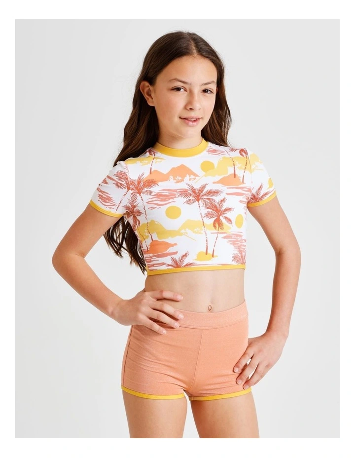 Short Sleeve Rashvest and Boy Leg Brief in Landscape and Orange image 1