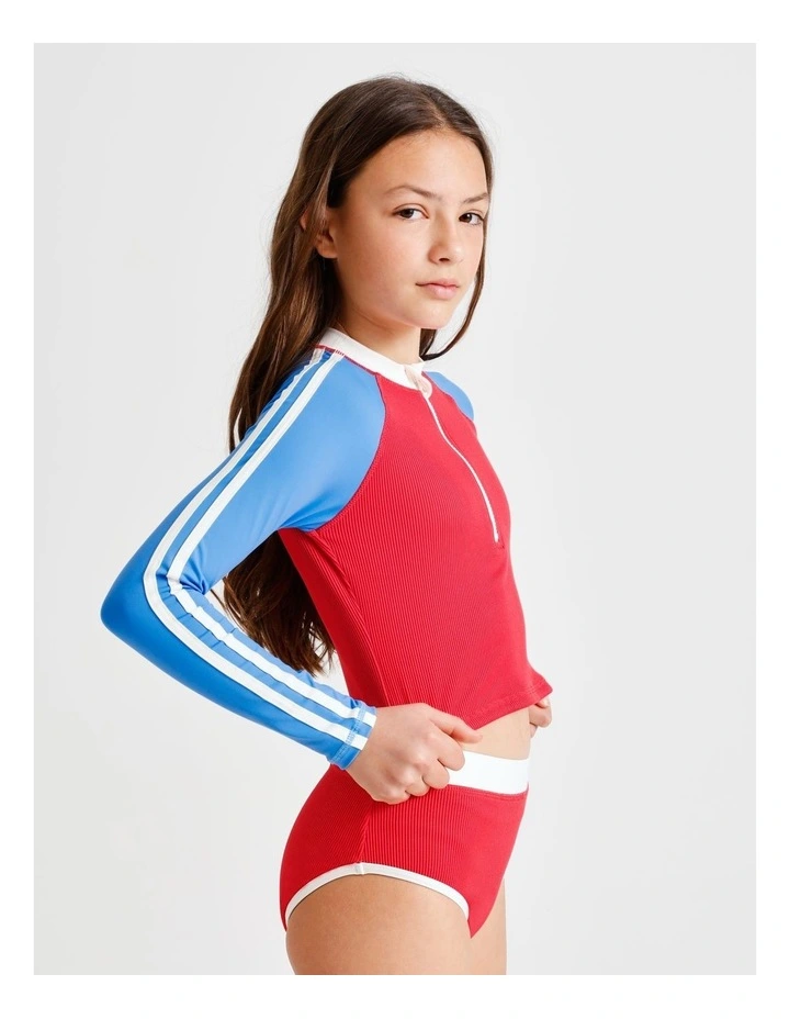 Tilii Long Sleeve 1/4 Zip Rashvest and Brief with Contrast Sleeves in Red image 1