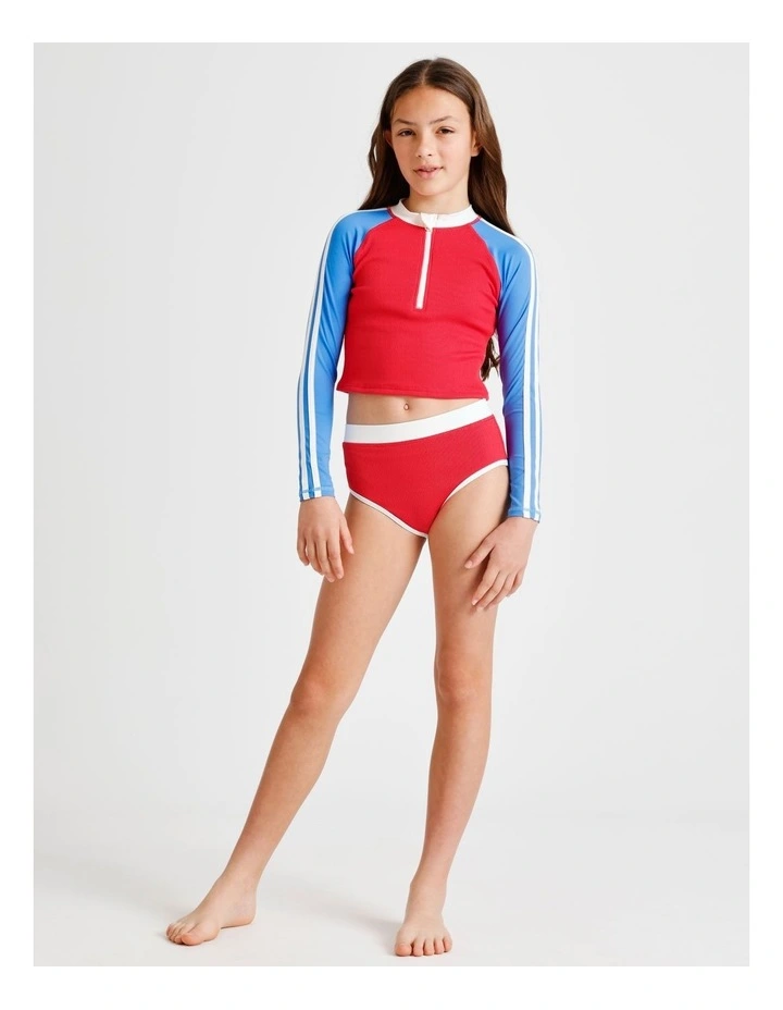 Tilii Long Sleeve 1/4 Zip Rashvest and Brief with Contrast Sleeves in Red image 2