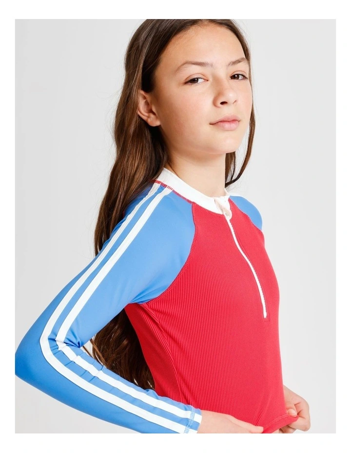 Tilii Long Sleeve 1/4 Zip Rashvest and Brief with Contrast Sleeves in Red image 4