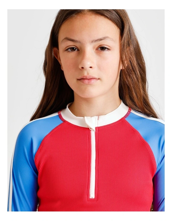 Tilii Long Sleeve 1/4 Zip Rashvest and Brief with Contrast Sleeves in Red image 5
