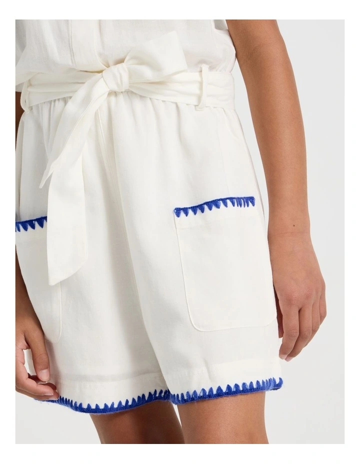 Short Sleeve Linen Boiler Playsuit in White image 5