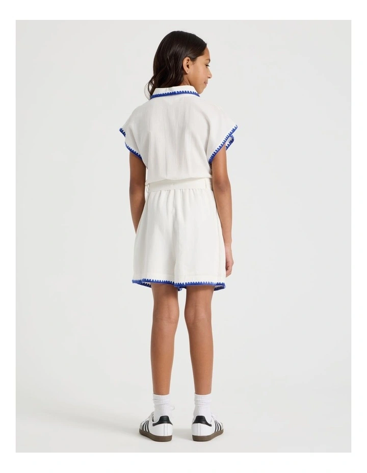 Short Sleeve Linen Boiler Playsuit in White image 6