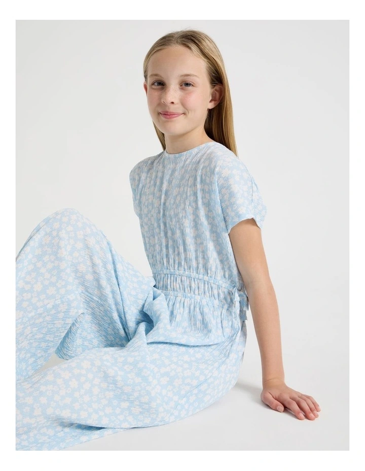 Wide Leg Jumpsuit with Side Bows in Ditzy Floral in Light Blue image 2