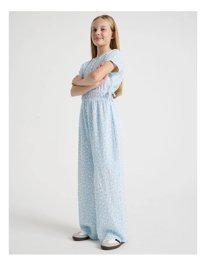 Wide Leg Jumpsuit with Side Bows in Ditzy Floral in Light Blue image 3