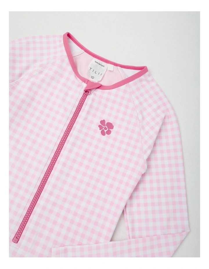 Long Sleeve Gingham Swimsuit in Light Pink image 2