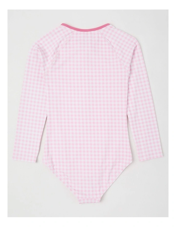 Long Sleeve Gingham Swimsuit in Light Pink image 3
