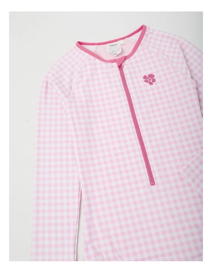 Long Sleeve Gingham Swimsuit in Light Pink image 4